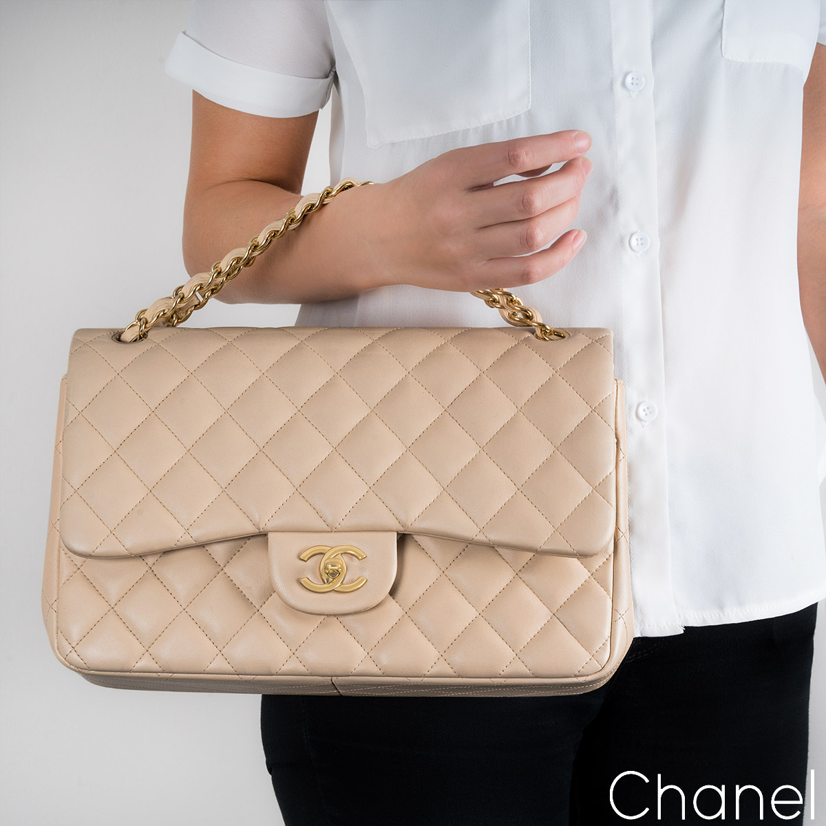 CHANEL Jumbo Gold Chain Beige Lambskin Shopper Tote Bag item #39126 – ALL  YOUR BLISS